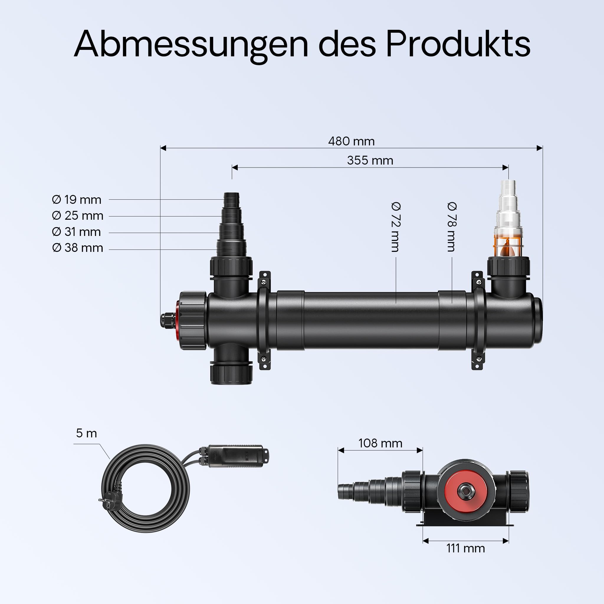 SunSun CUV-136 Teichklärer 4500 l/h / 36 W UVC Vorklärgerät für Teichfilter & Teichpumpe Wasserklärer mit UV-Lampe Lichtfilter zur Algenbekämpfung