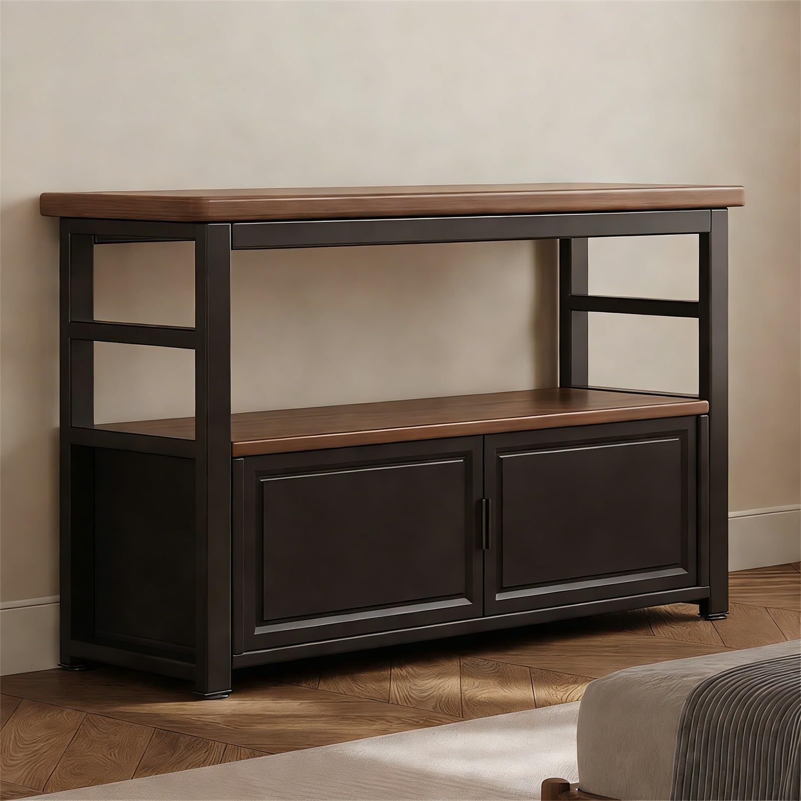 Aquarium Stand With Cabinet Doors, Solid Wood Fish Tank Stand, Generous Storage Capacity Essential,Display Piece For Living Rooms and Offices(Black,60x35x80cm)