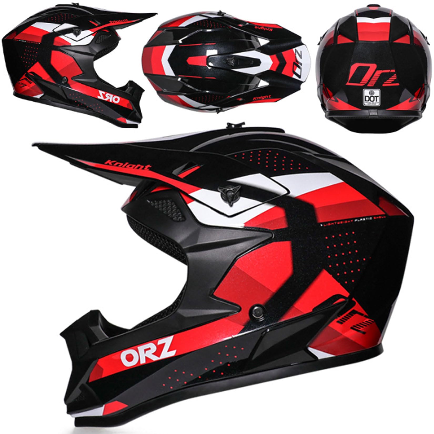 Casco De Motocross ECE Cascos Integral Mujer Hombre Casco De Moto Casco Cross con Gafas Guantes Máscara, Casco Descenso para ATV MX Enduro Quad BMX MTB,Red-M