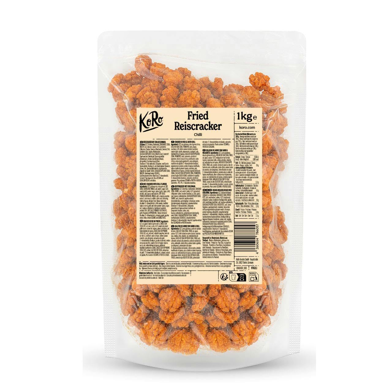 KoRo - Rice crackers piquants aux épices asiatiques 1 kg - Craquelins de riz asiatiques avec poudre de piment - Snack super croustillants