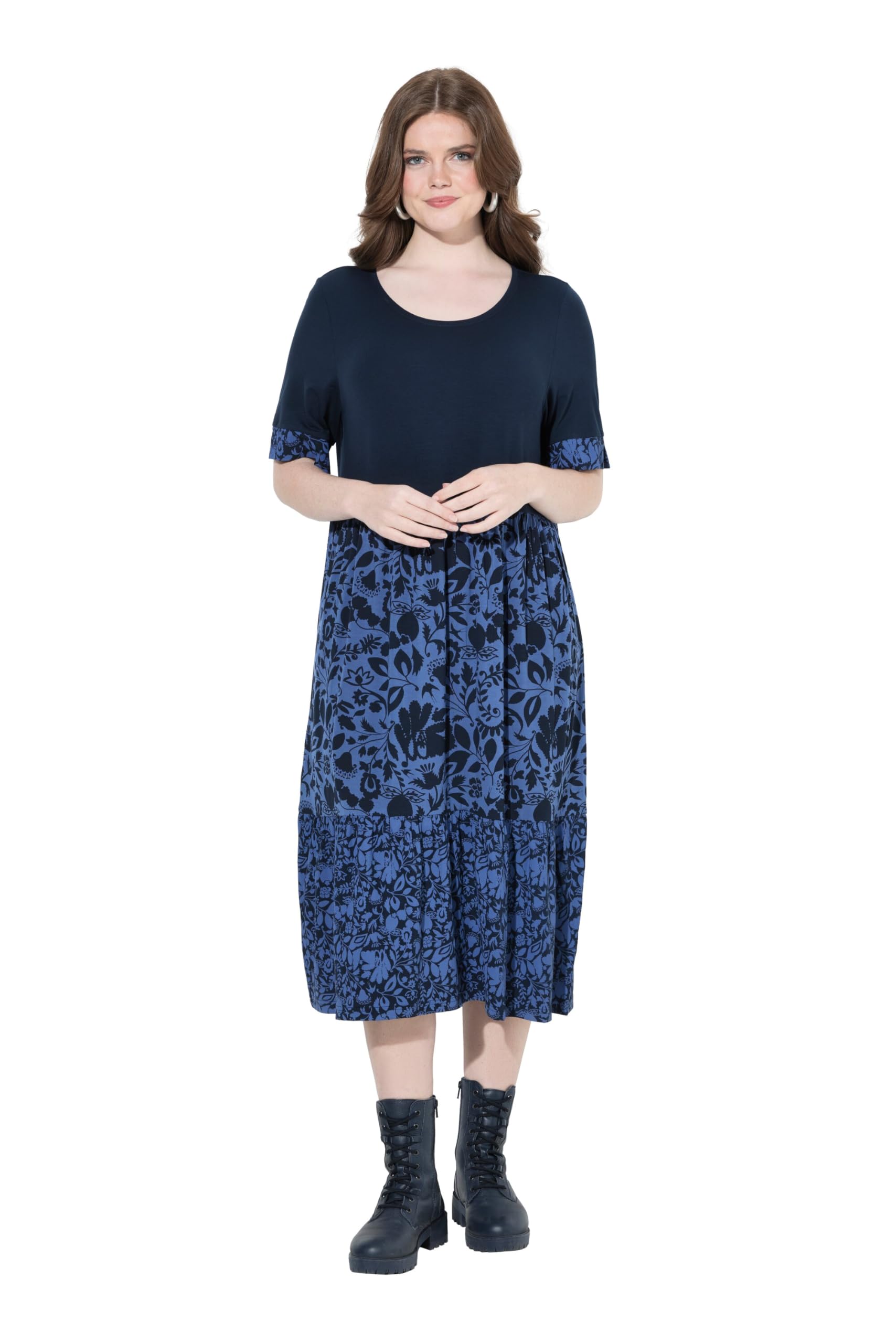 Ulla Popken Damen große Größen Übergrößen Plus Size Jerseykeid, Lagenoptik, A-Linie, Rundhals, Halbarm 835122