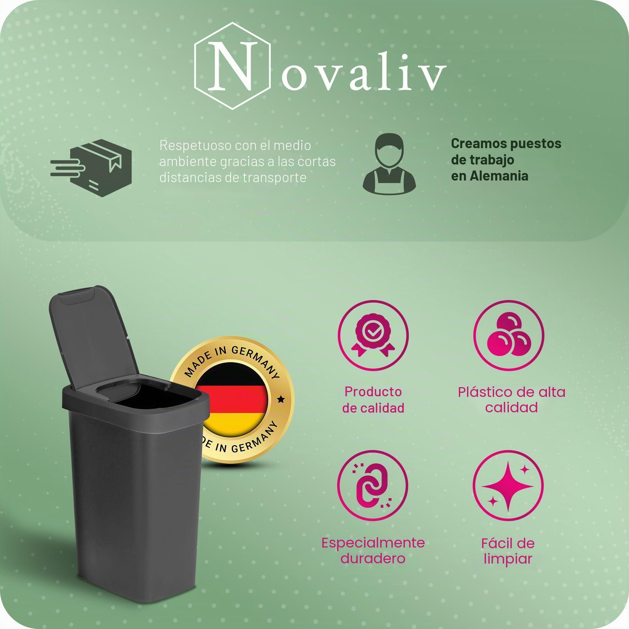 Novaliv 2 cubos de basura de 50 l con tapa 2 en 1, tapa abatible y tapa basculante, elegante y antiolor para cocina, hogar, oficina, cubo de basura, cubo de basura de plástico