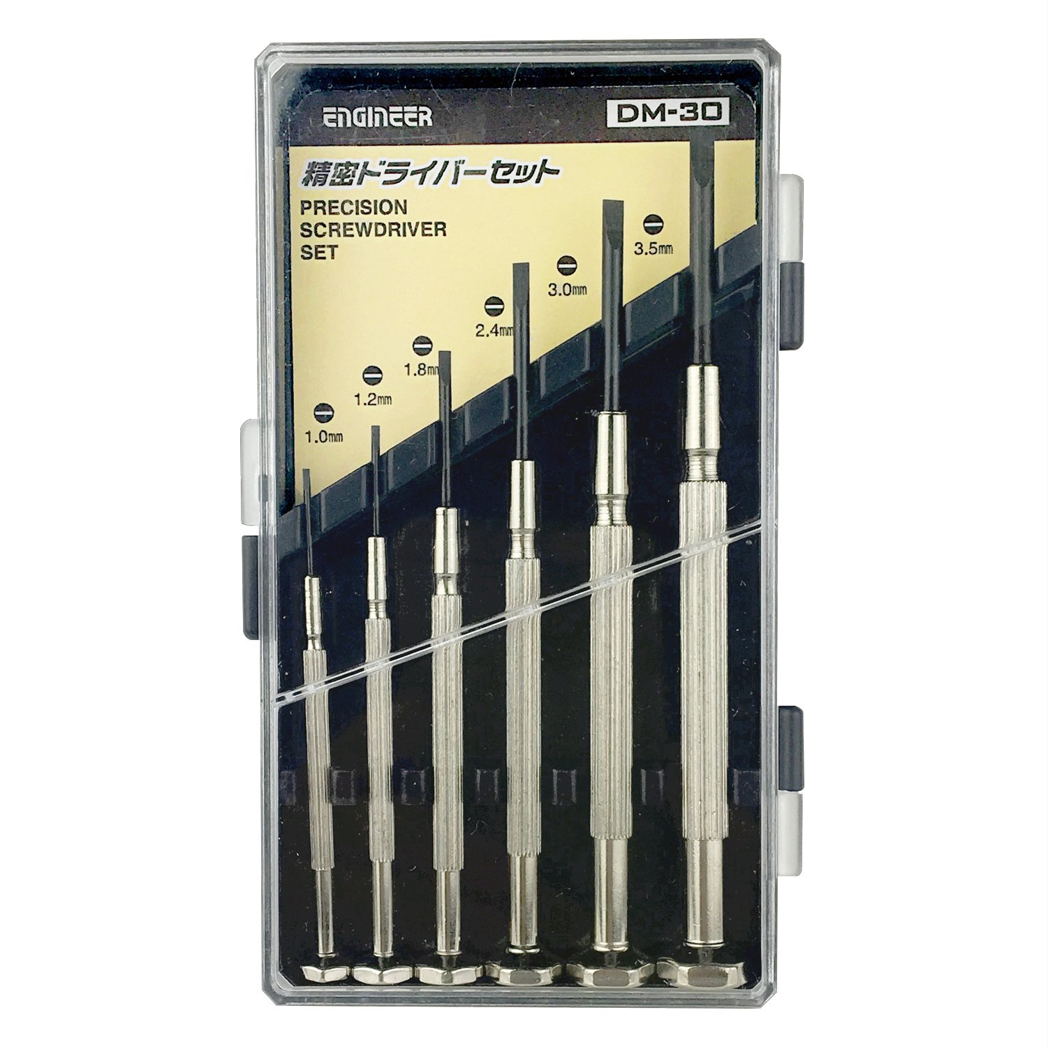 6 Piece Precision Screwdriver Set, mini Sizes, Slot Head/Tips with Custom Hard case. ENGINEER dm-30