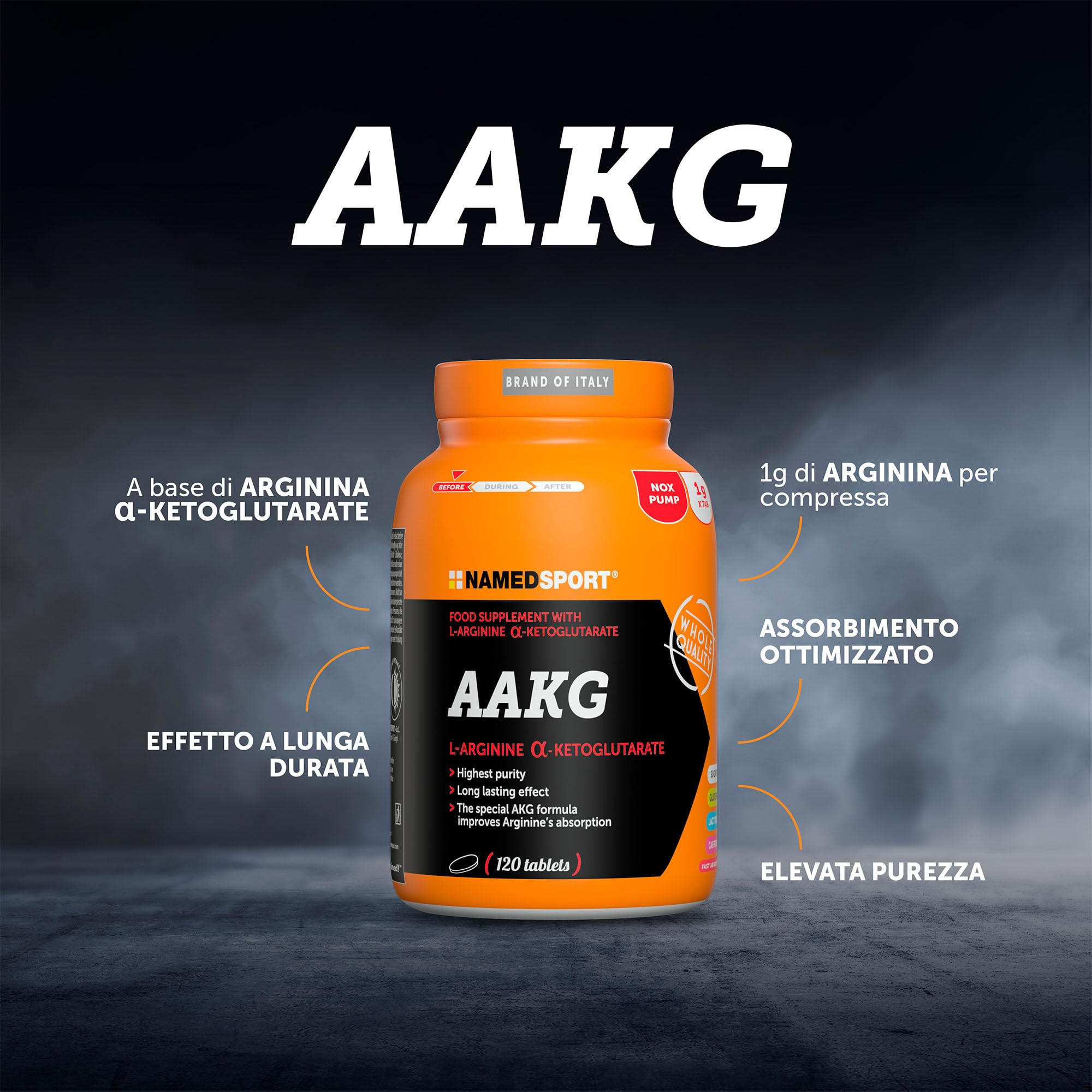 NAMEDSPORT AAKG 120 Compresse | L-Arginina Alfa Chetoglutarato (AAKG) | Supporto Pre Workout e Performance Sportiva | Integratore per Sportivi e Fitness