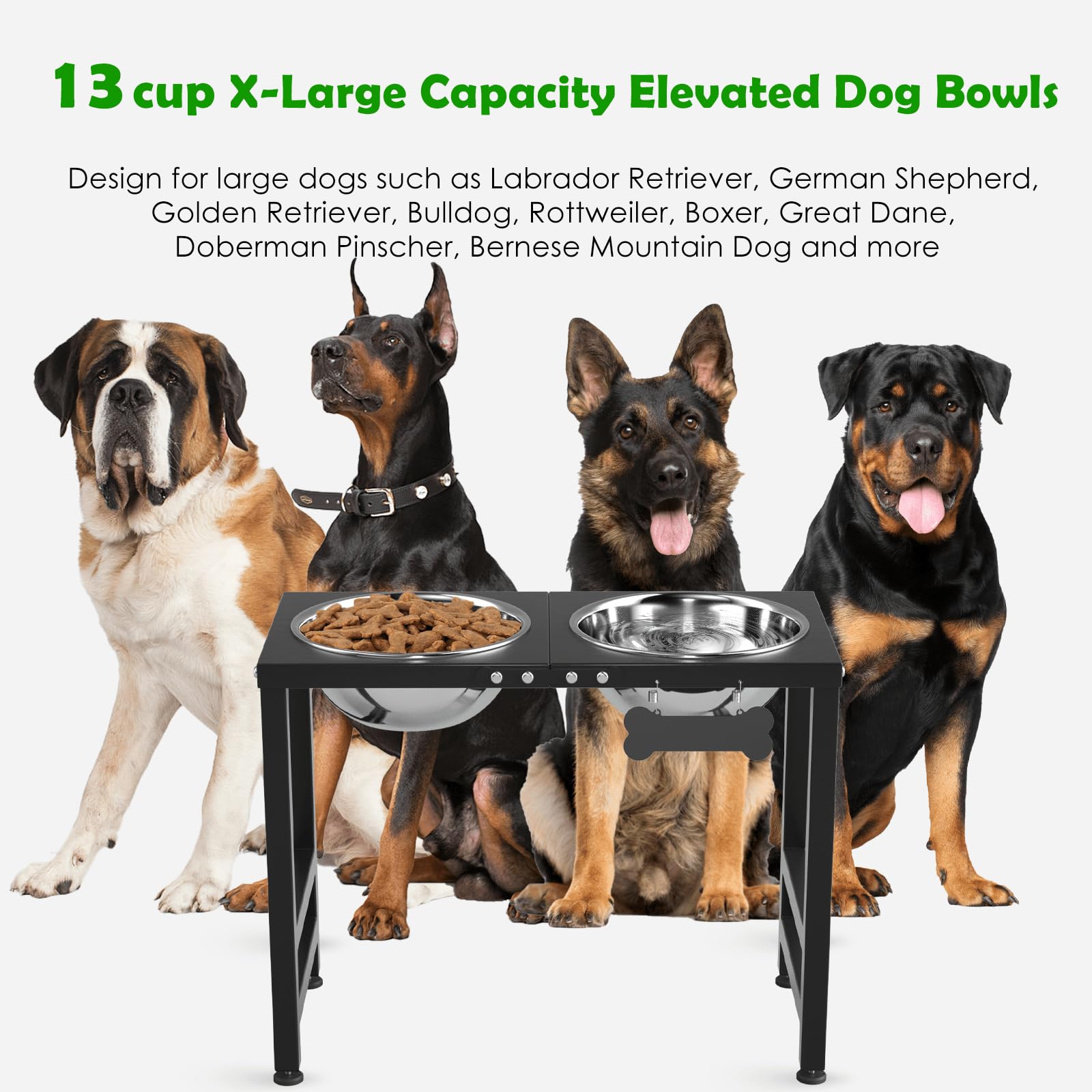 ADENGL Cuencos elevados para perros para razas grandes y grandes, soporte elevado con 2 cuencos de acero inoxidable (102 onzas) y alfombrilla a prueba de derrames, comedero para perros de 17 pulgadas