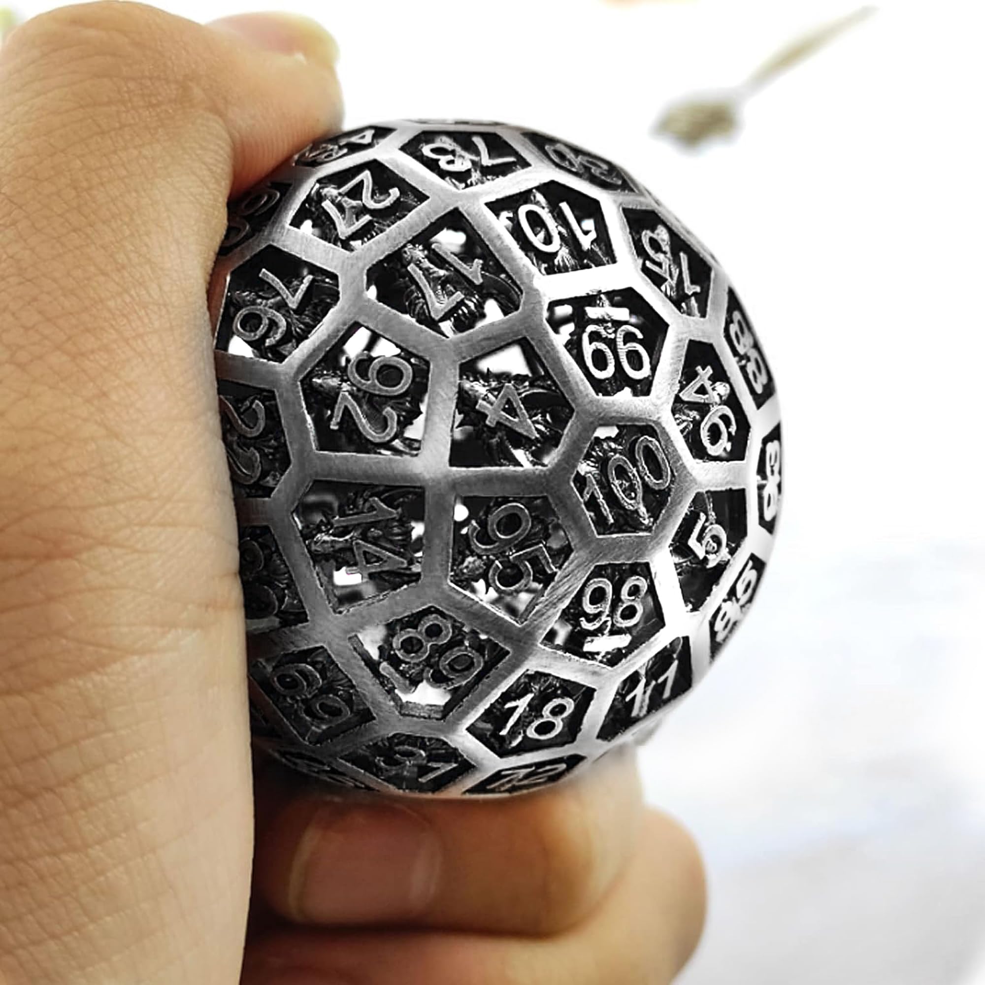Metal D100 DND Dice Set, Hollow 100 Sided Large Polyhedral Dice for Tabletop Role Playing Games, Dungeons and Dragons, DND, D&D (1.97'', Silver)