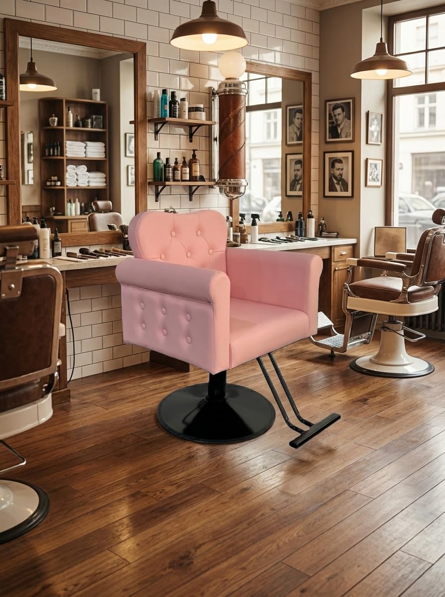 GarveeHome Poltrona salone ergonomica per parrucchiere - Sedia relax in pelle PU trapuntata - Base tonda in metallo, rotazione 360°, altezza idraulica regolabile, capacità 150 kg