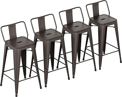 Miniatura 12 de Yongchuang Juego de 4 taburetes de bar de metal, taburetes de bar negros de 26 pulgadas con respaldo de cocina, sillas de bar de altura para Negro