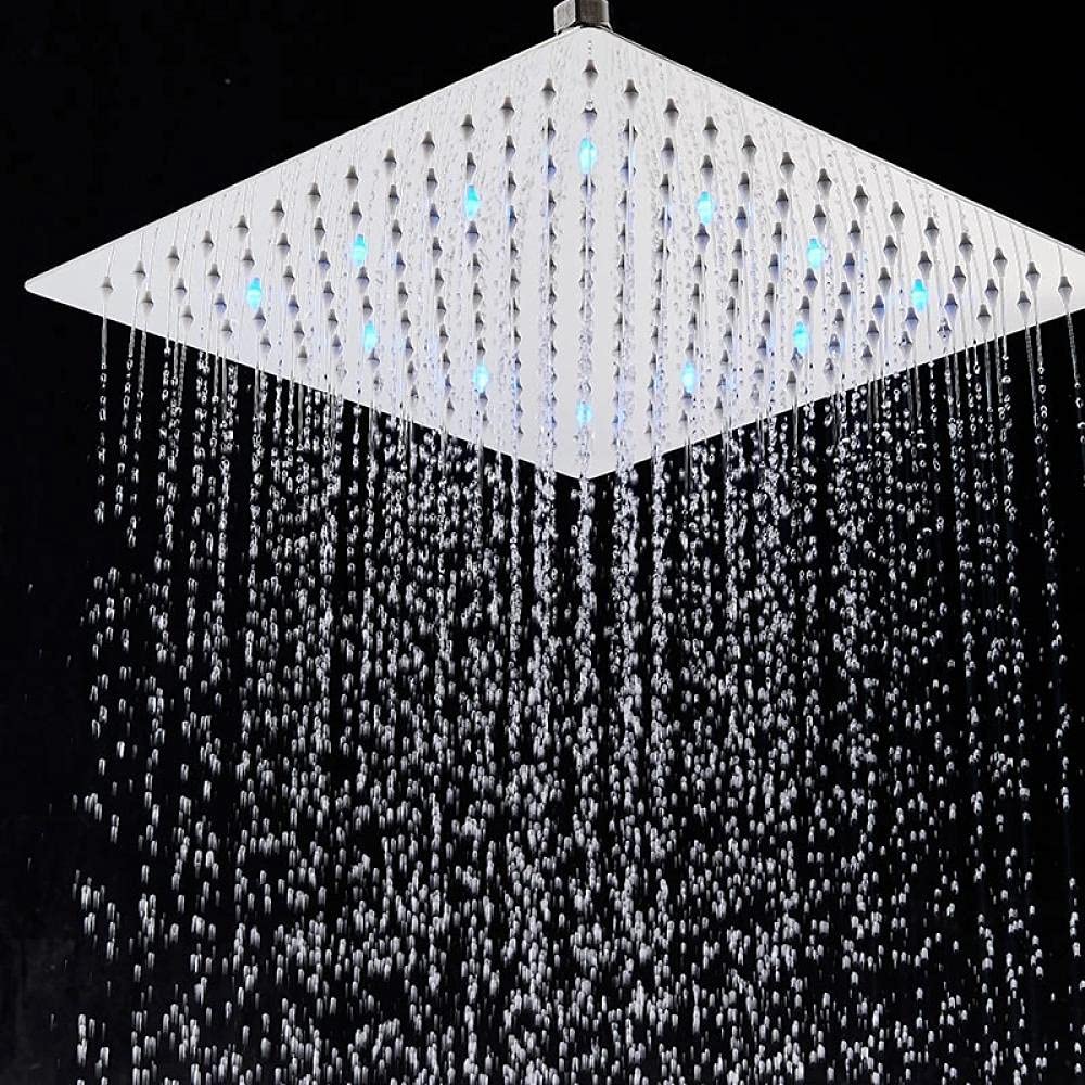 Soffione doccia a pioggia a LED di lusso Soffione doccia in acciaio inossidabile color cromo Cambia colore con soffione doccia ultrasottile da 12 pollici