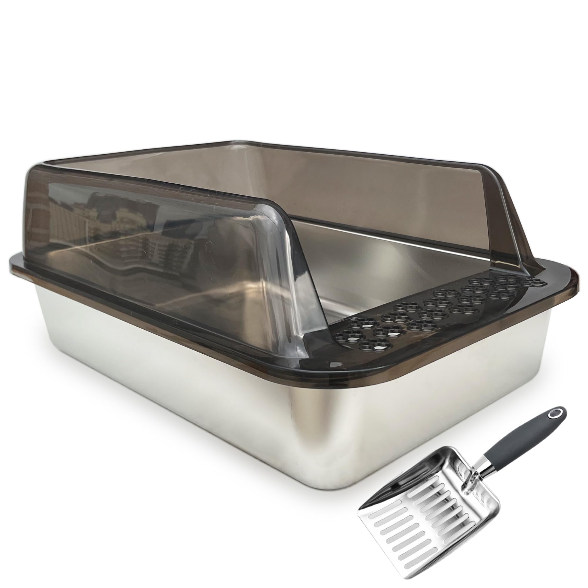 Photo 1 of Stainless Steel Litter Box with Scoop and Lid: Rust-Resistant, Odor-Control, Easy-Clean, Perfect for Cats & Rabbits, Rounded Edges, Durable & Long-Lasting (Lid not fit Perfectly)