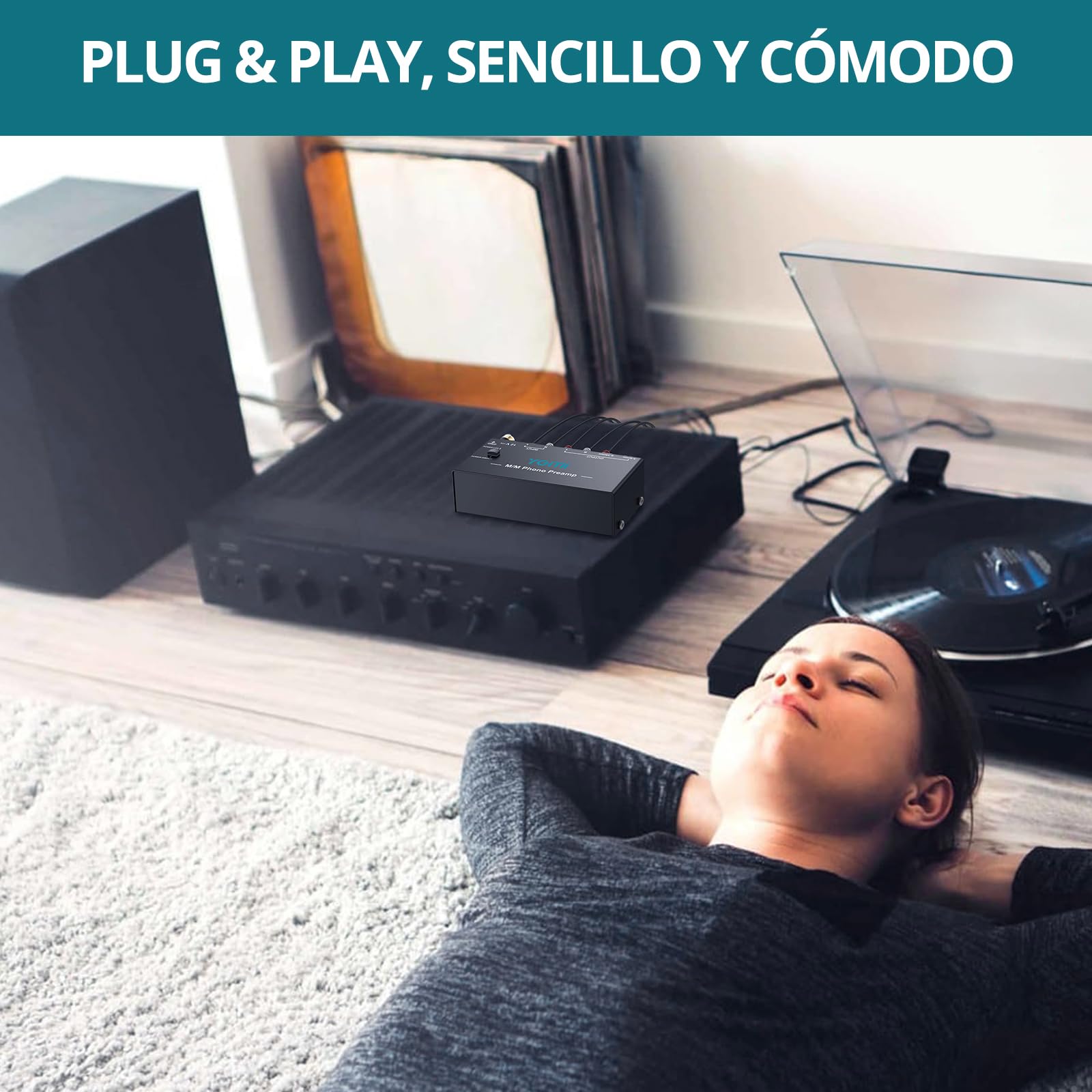 Preamplificador de Fono Ultracompacto Actualización de Chips con Bajo Nivel de Ruido para Tocadiscos MM, Entrada RCA, Salida RCA 3.5mm/6.35mm TRS para Altavoces Computadora