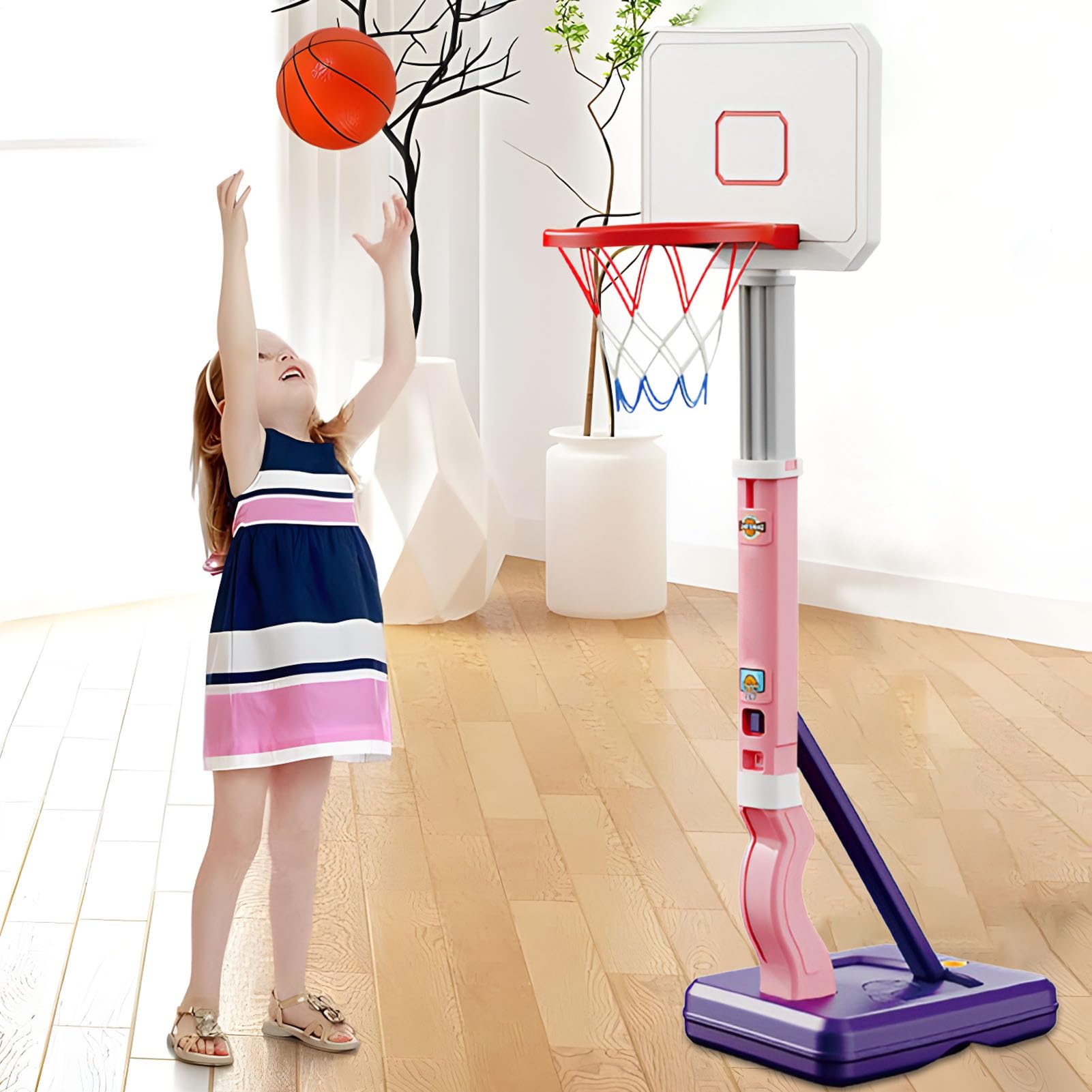 Aro De Baloncesto Para Niños: Juguete Deportivo Al Aire Resistente Y Ajustable, Base Antifugas, Fácil Montaje, Material Duradero De Alta Calidad | Divertido Juego De Actividad Física Para Verste