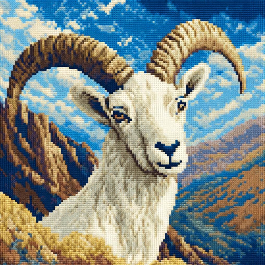 Taxpy Kit Pre-Printed Hook and Latch Rug Kits Ibex Latch Hook Cushion Kit for Adults Beginners Cross-Stitch Embroidery Cushion Cover for Home Sofa Decoration 17X17 Inch