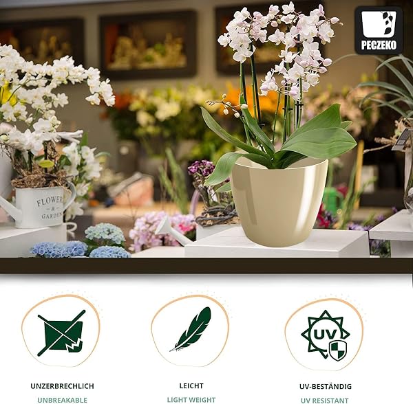 Macetas Brillantes Macetas Decorativas Hierbas Macetas Redondas de plástico duraderas y Ligeras para salón, Comedor, Cocina, terraza, balcón Juego de 2 Piezas (Capuchino, diámetro 20 cm) - 5