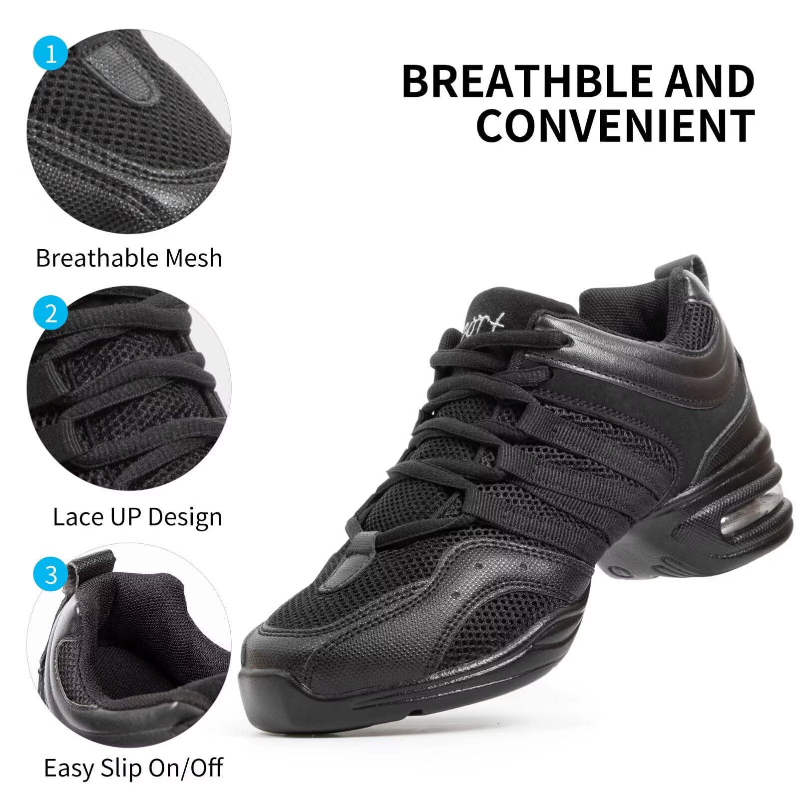 Zapatillas de jazz negras para mujer, transpirables, con cojín de aire