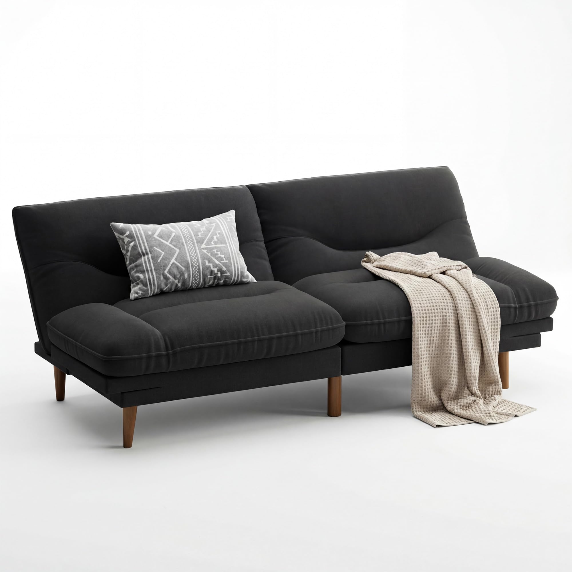 Flamaker Futon Sofa Bed, 65'' Loveseat with Adjustable Armrest & Backrest | Sleeper Sofa with Wooden Frame, Modern Convertible Futon Couch for Small Spaces, Studio, Apartment, Guest Room | Linen, Black