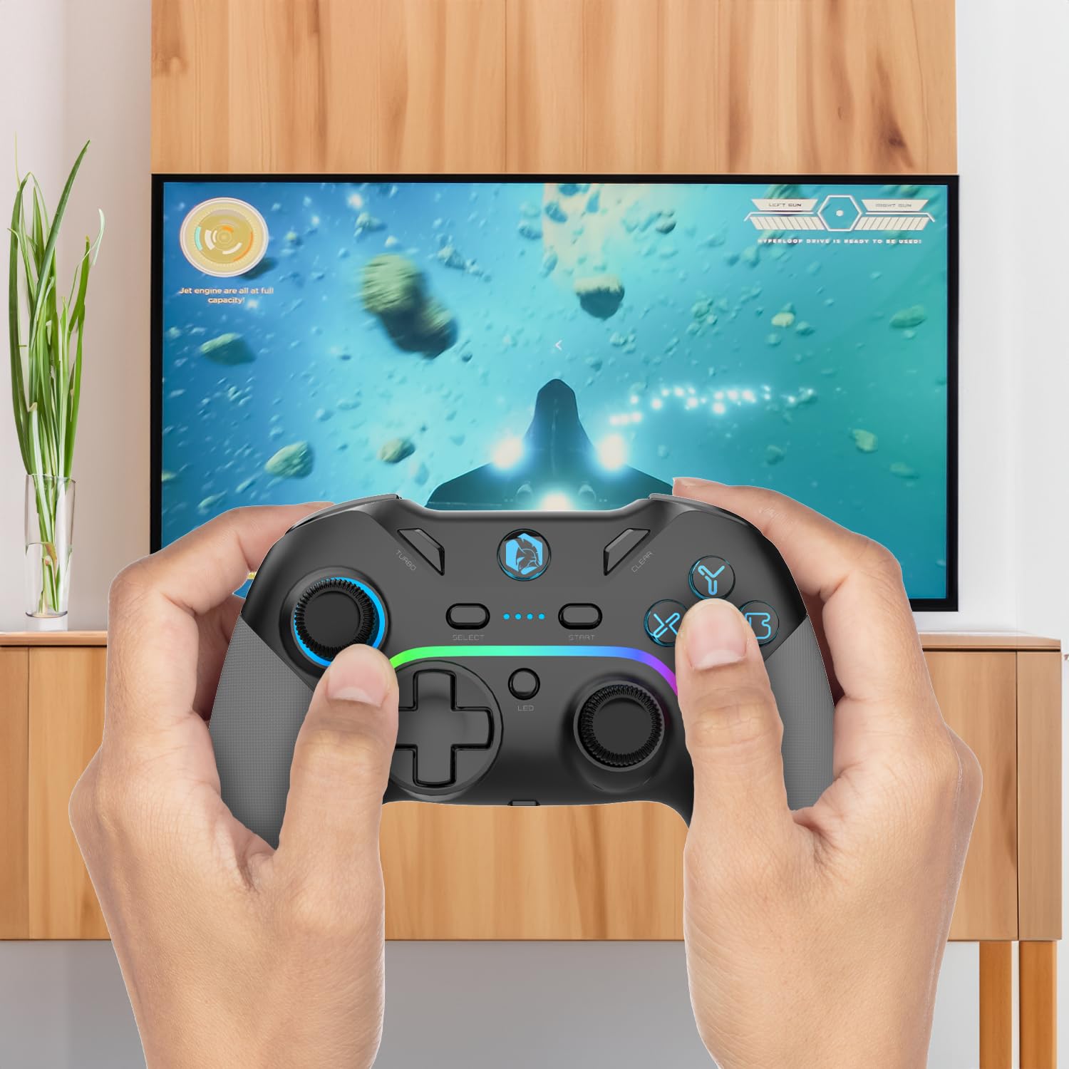 EMPIRE GAMING – Bezprzewodowy pad do gier WiFi 2,4 GHz, ładowalny kontroler do gier – PC/PS3/Switch – Tryb makro/Tubo – Podwójna wibracja – Port audio 3.5 mm – Ergonomiczny – Kabel USB-C