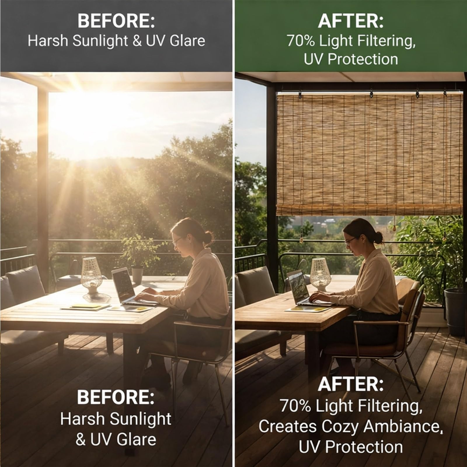 Tenda Bambù Esterno per Terrazza e Balcone, Tenda Avvolgibile in Canna e Bambù Naturale, Schermatura per Pergolato, Veranda e Giardino, Design Decorativo(W150 x H60 cm)