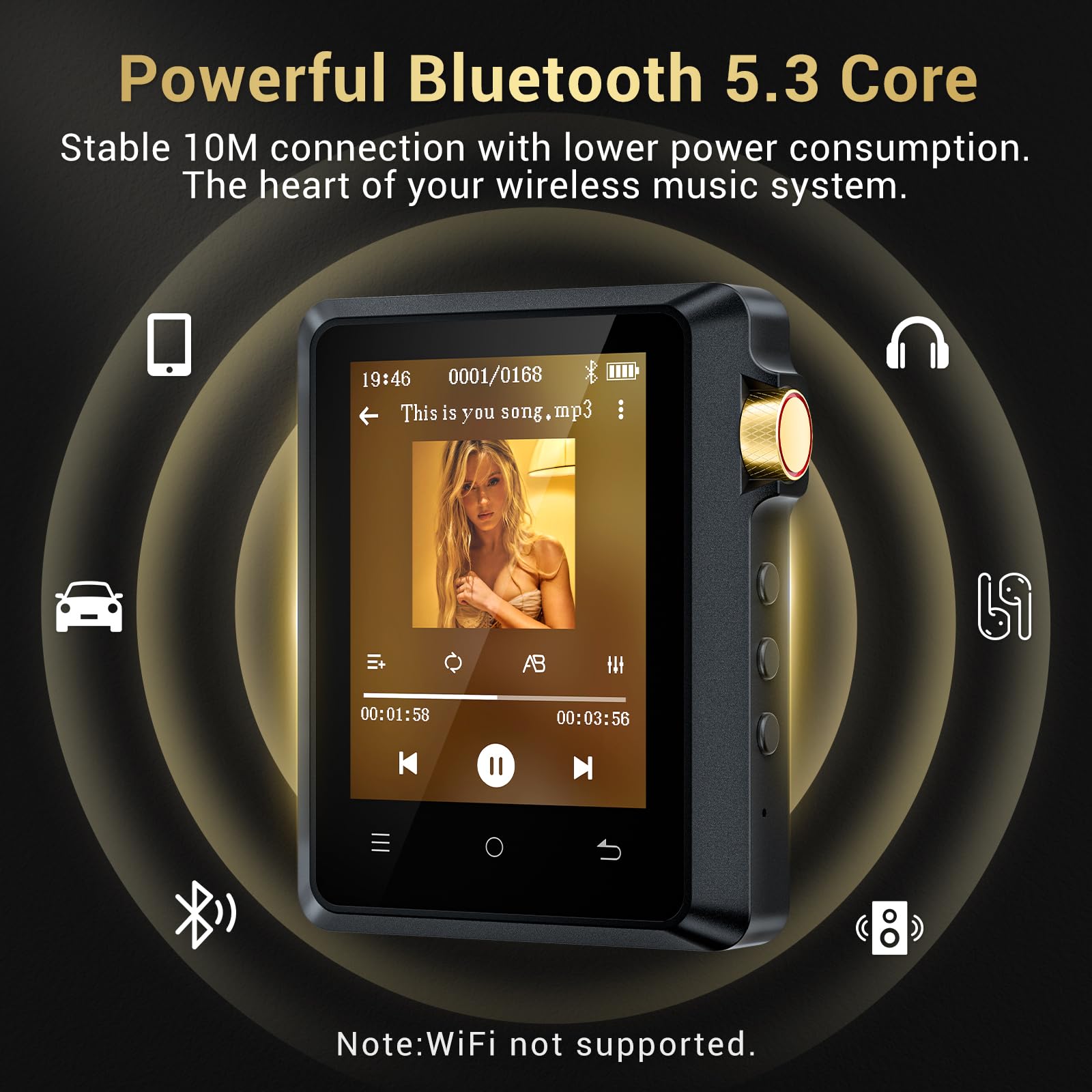 64GB Hi Res Lettore MP3 con Bluetooth 5.3, Lettore Musicale Digitale Ad Alta Risoluzione DSD Senza Perdita di Dati con touchscreen da 2,8"