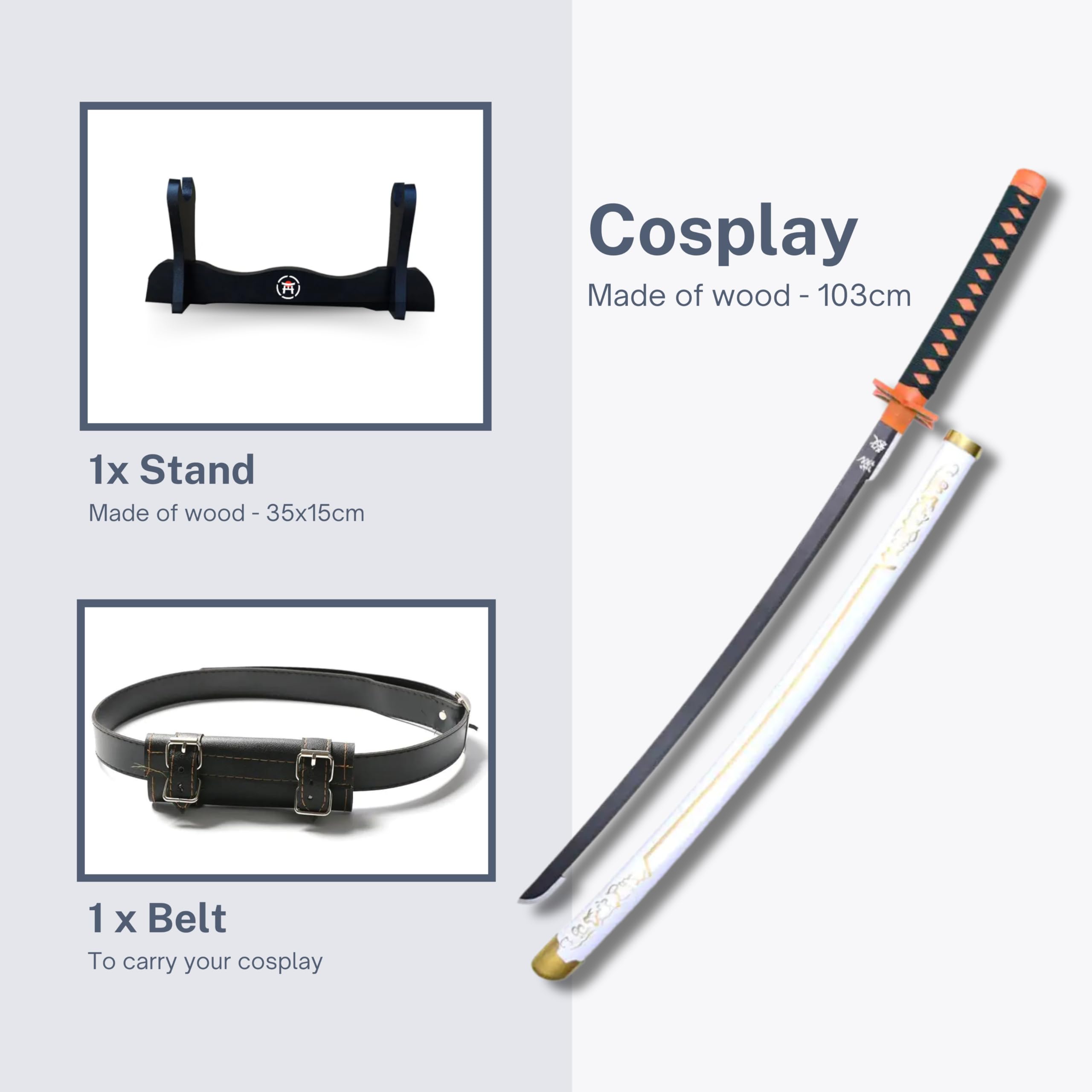 Katana Demon Replica Sciabola + Supporto Spada Legno + Cintura - Catana Giapponese Cosplay Decorazione Ninja (Shinobu Kocho 2)