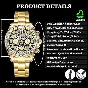 Amazon | DAXIAOYU メンズ ゴールド ラグジュアリー ダイヤモンド