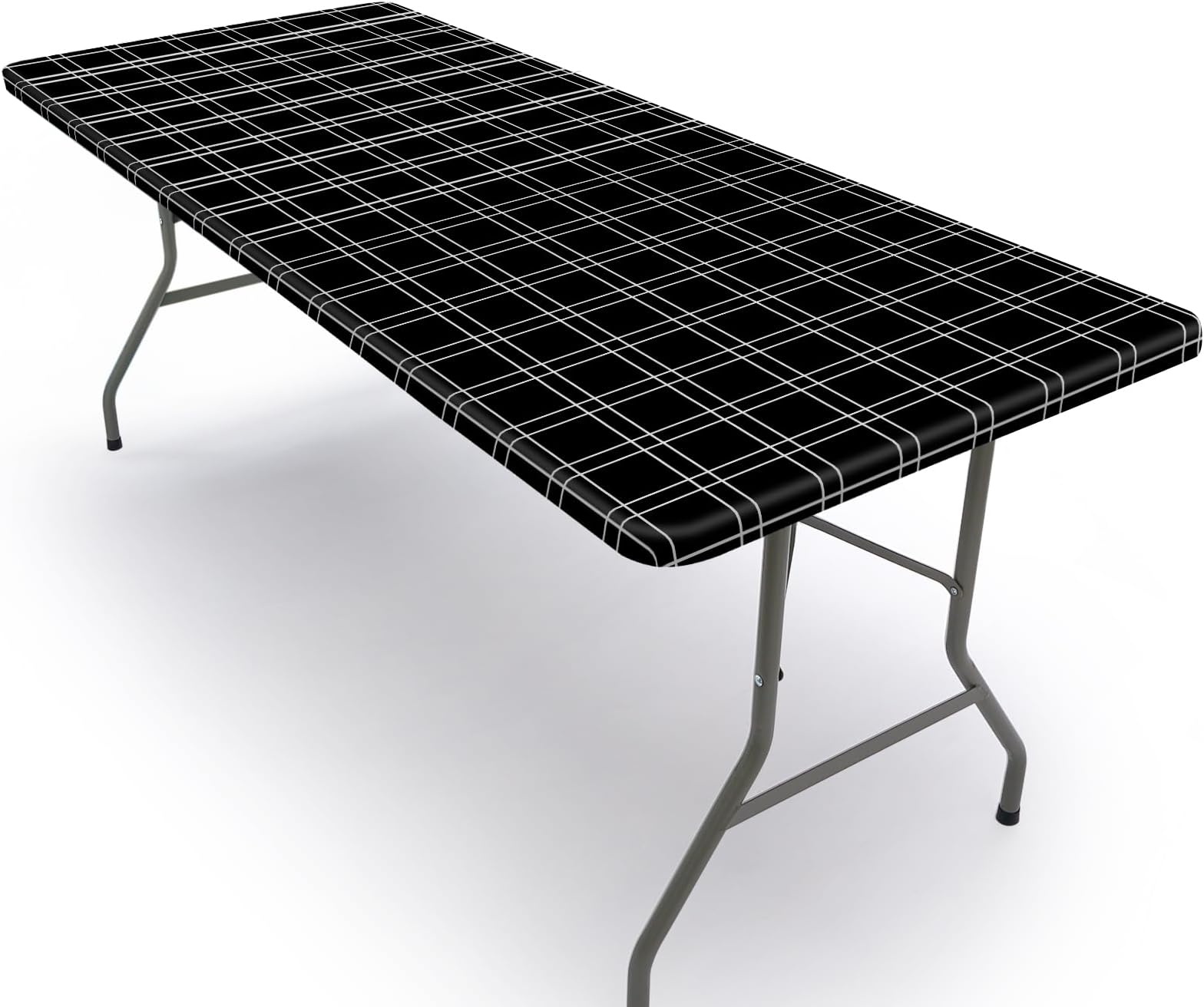 Play TailorRectangle Picnic Table Cover 6FT Waterproof Fitted Tablecloth with All-around Elastic Table Cover for Camping, Indoor, Outdoor, 30 x 72 inch, Black Checkered