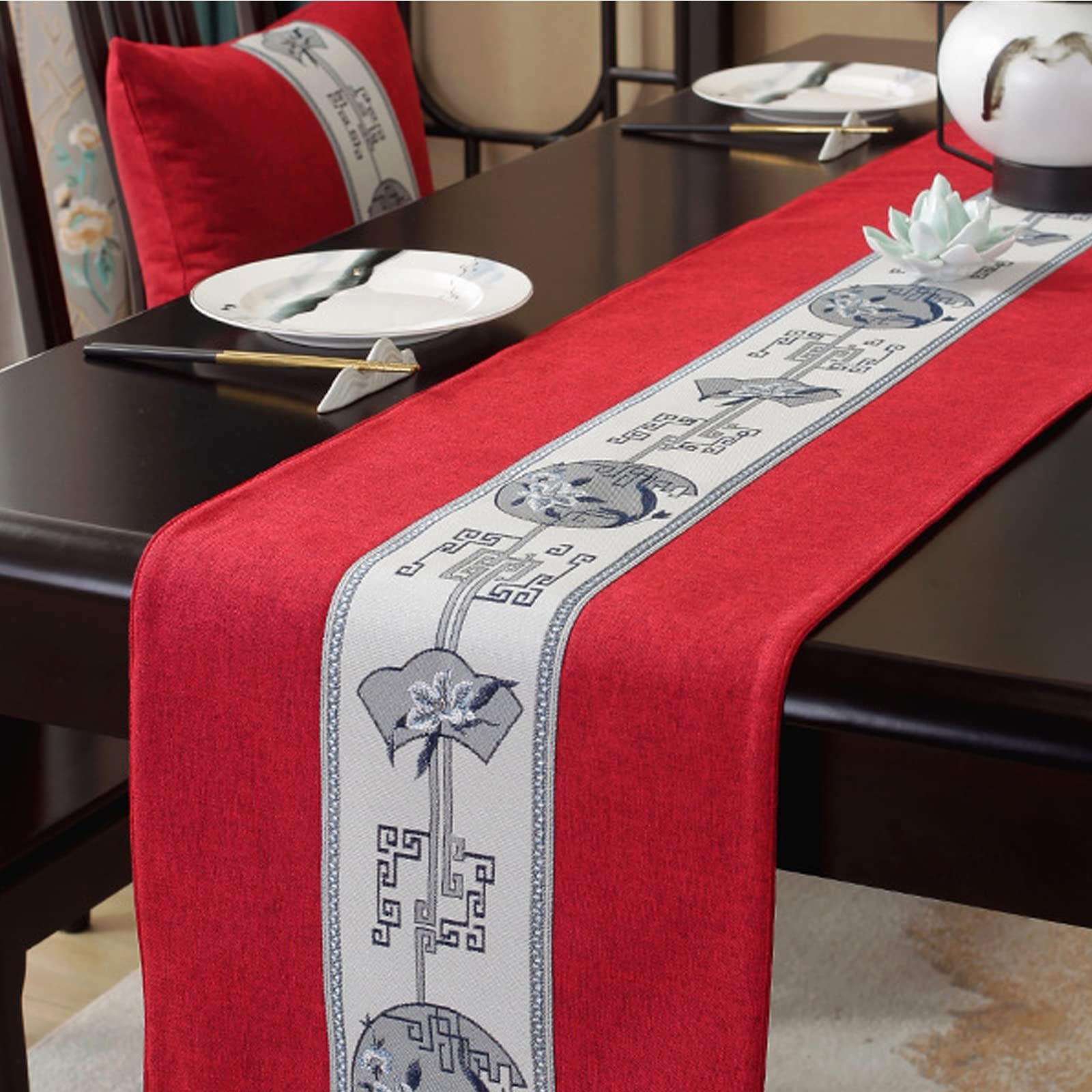 Runner da tavola rustico, biancheria da tavola per tavolino da caffè, feste festive, matrimoni, decorazione per la casa, 33 x 230 cm, stile cinese, rosso