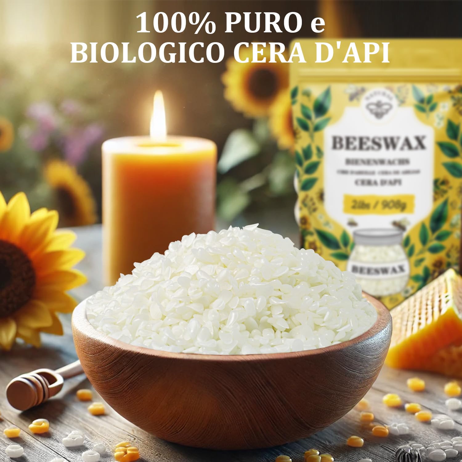 Cera D'Api Gialla Biologica In Pellet 200g - Pura Al 100% Per Candele, Cosmetici E Saponi Fai Da Te