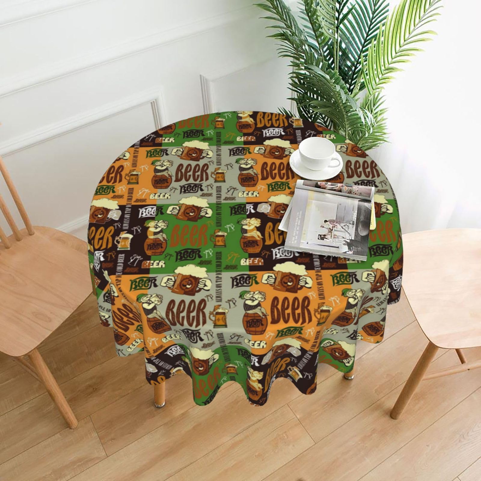 Augustrush Beer Round Tablecloth 152 Cm, Table Cloth For Round Tables, Wrinkle Free Wipeable Circular Tablecloths, Washable Tablecloths For Kitchen Dining Banquet Party Decorative