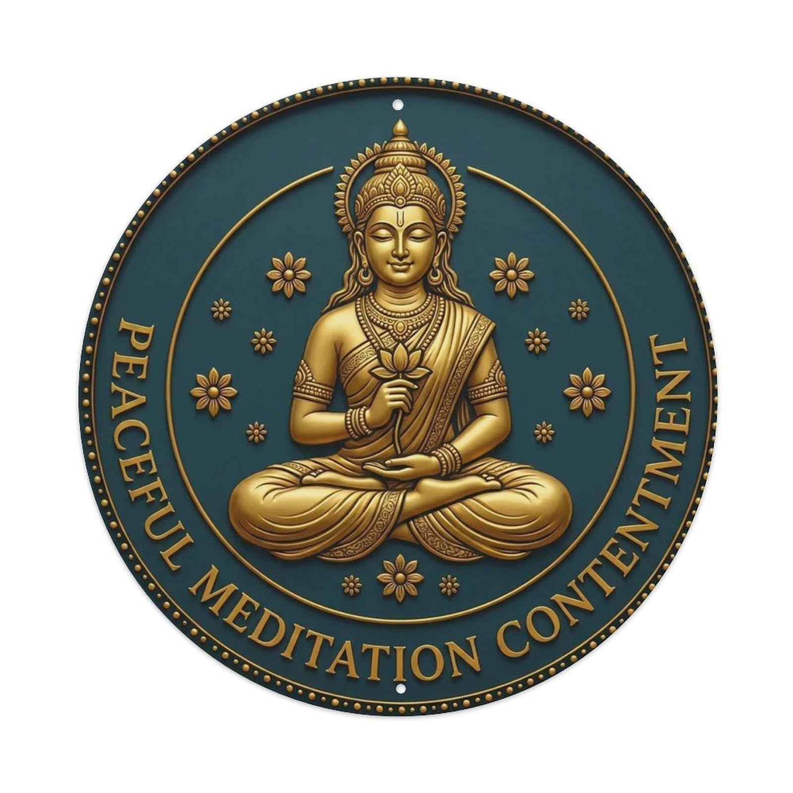 Vintage Peaceful Meditation Contentment Flower Zen Yoga Metal Tin Sign
