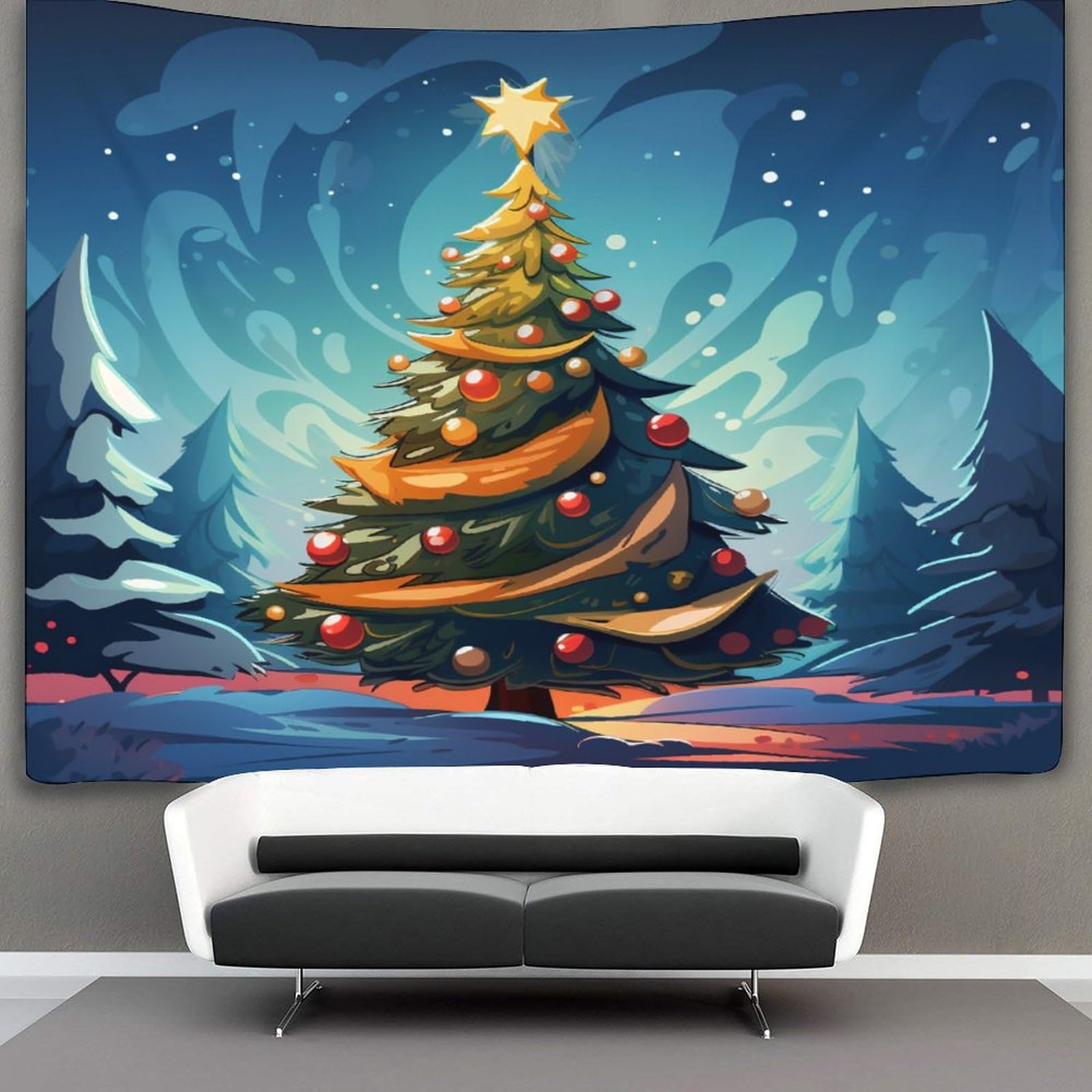 NQHXLRUDC 3D Christmas Trees Cartoon Style Printed Wall Blanket Home Decoration Bedding Poster Wall Art Tapestry Tapestries Wall Hanging Soft Polyester for Living Room Bedroom Dorm Decor 70cmx100cm