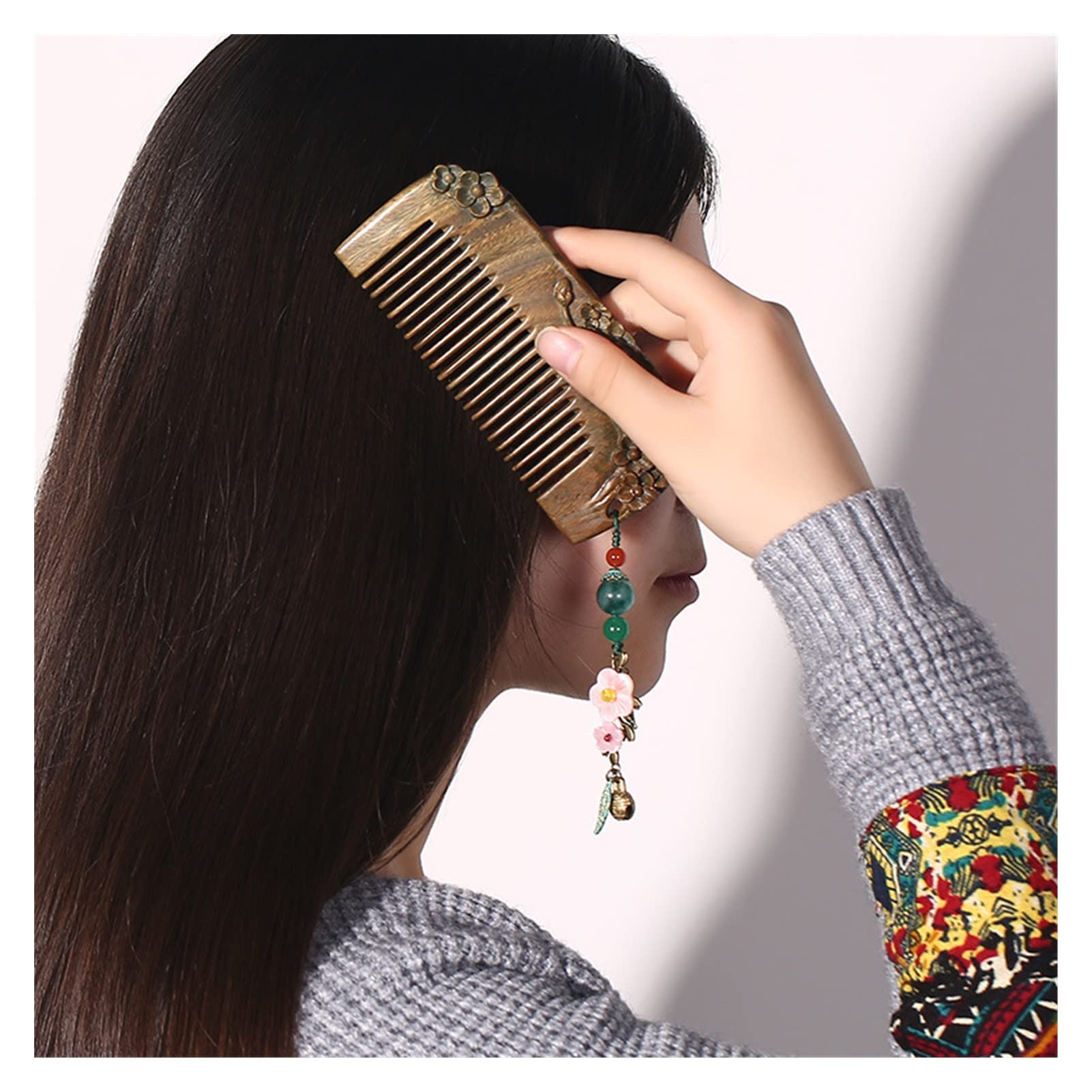 Green Sandelholz Kamm Sandelholz Duft Haarkamm Girls verwenden Klassische Kämme, um Styling -Werkzeuge von Hand herzustellen (Color : As Shown)
