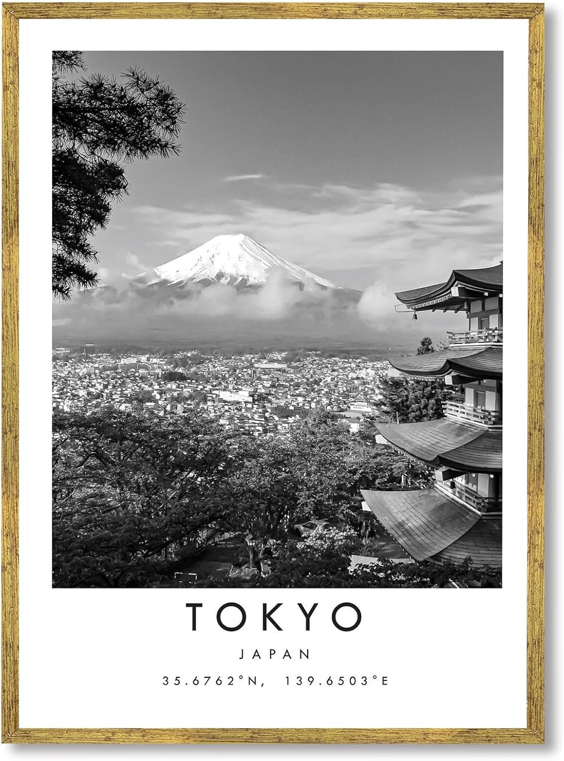 Mount Fuji Tokyo Wall Art, Gold Framed Japanese Landscape Poster