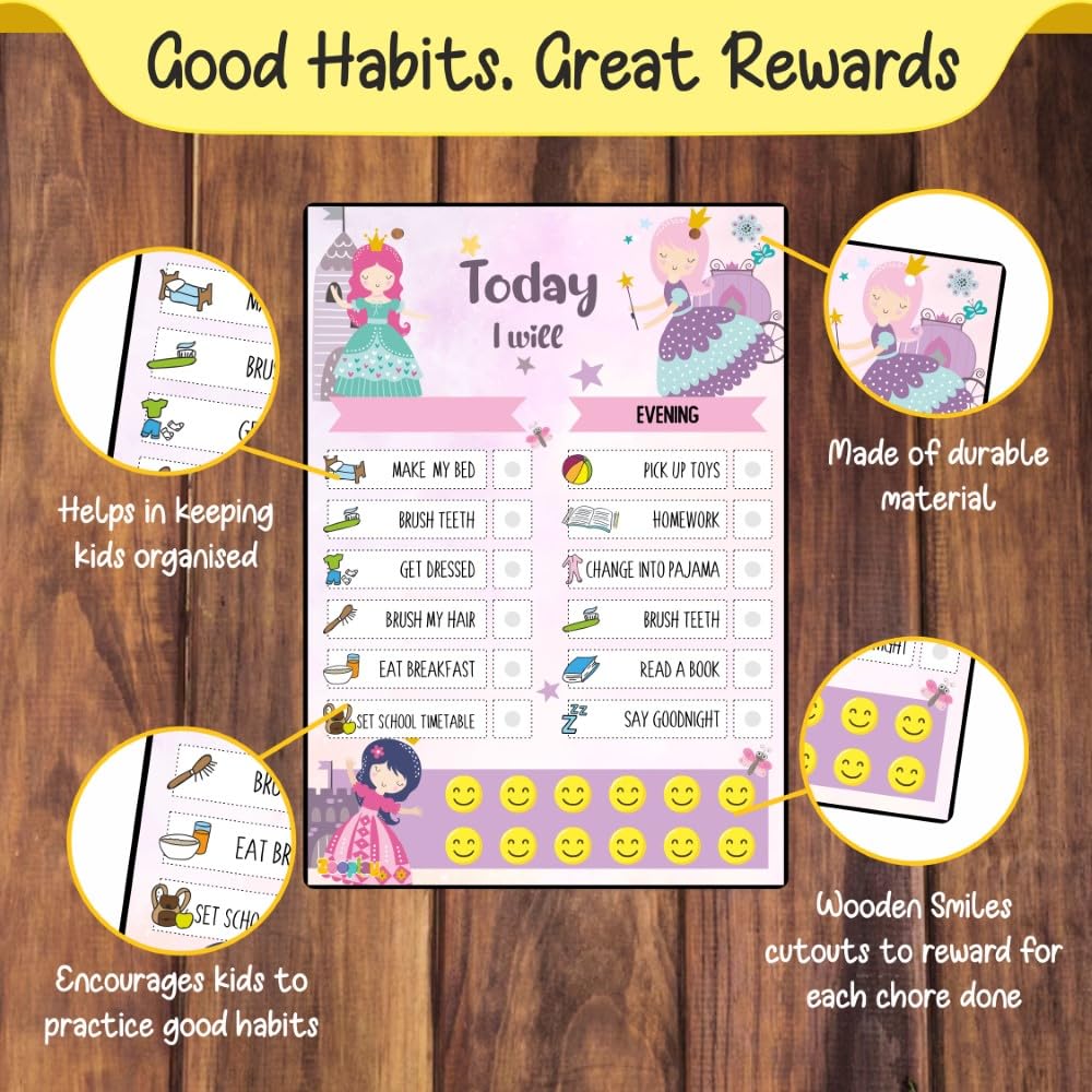 Zooplay India My Responsibility Chart Princess- Good Habit Chart for Kids - Reusable Behavior Tracker with SmiliesI For Age 3-12 year I Reward chart I gift for girls 3 yr -12 yrs - Image 3 thumbnail