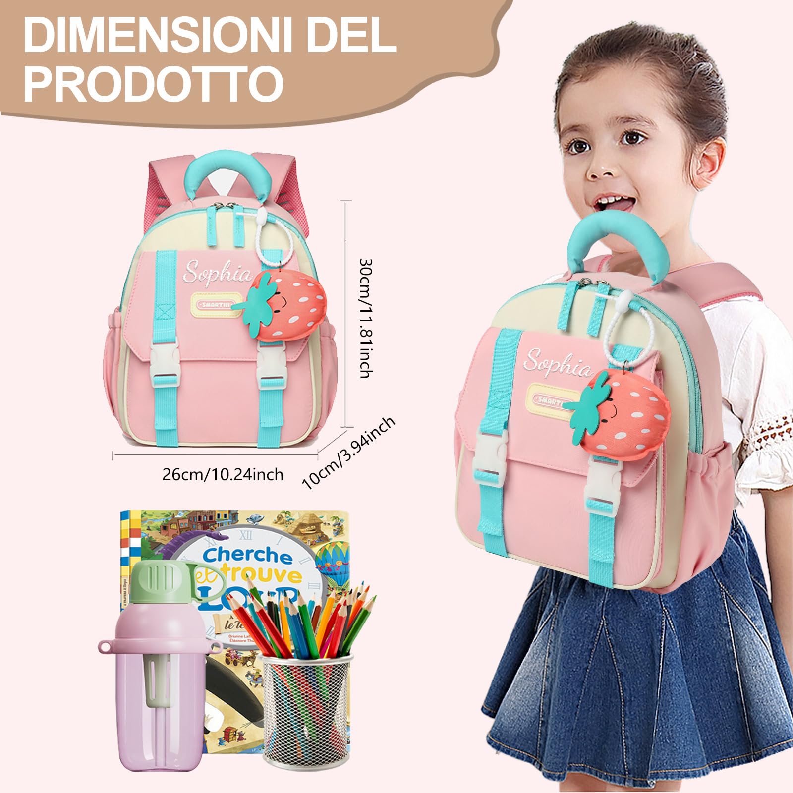 Generico Zaino Asilo Personalizzato con Nome, Zainetto per Bambino Bambina 2-6 Anni, Leggero per Asilo Nido e Scuola Materna(blu)