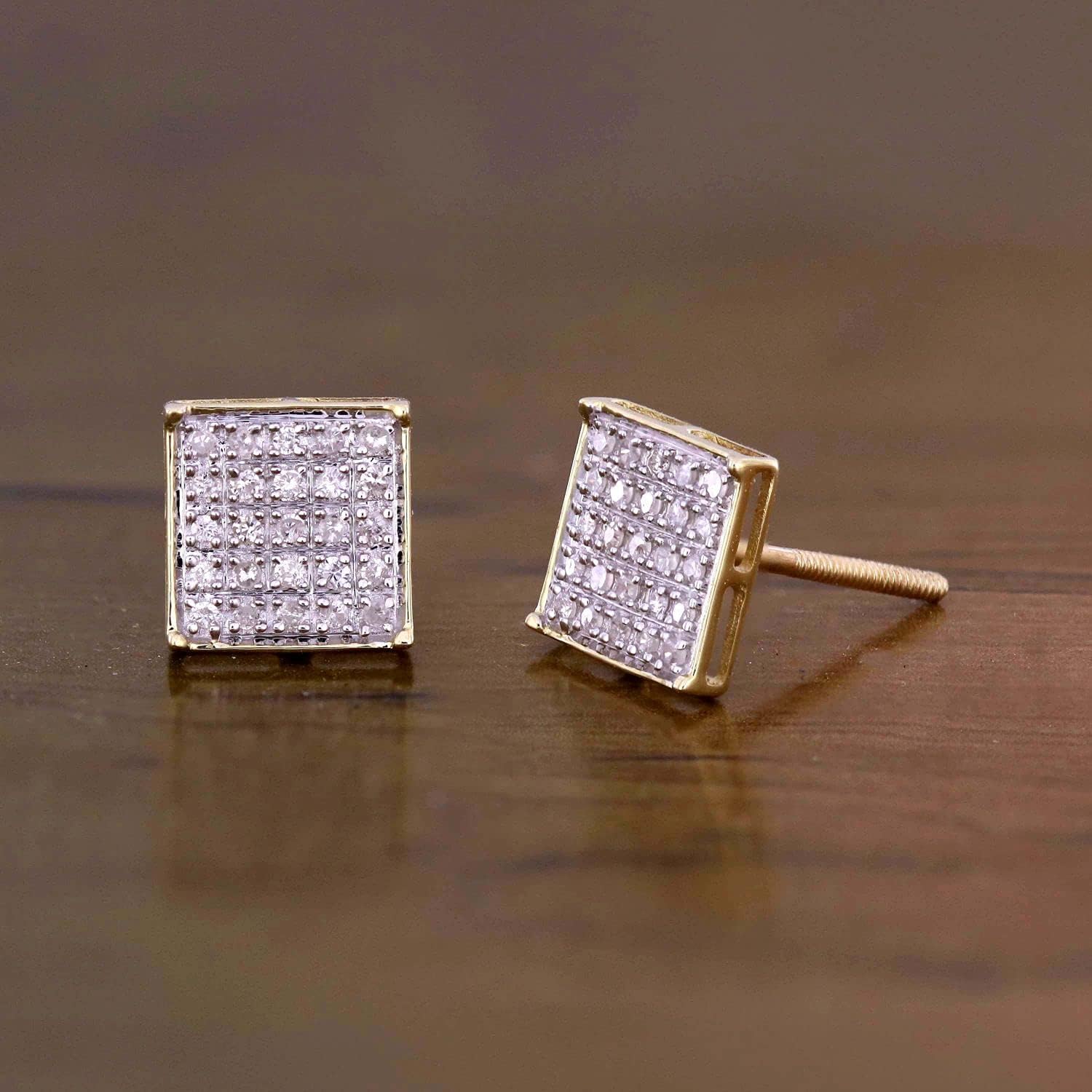 1/6 cttw Round Diamond Square Cluster Unisex Yuva Stud Earrings In 10kt Gold (yellow-gold)
