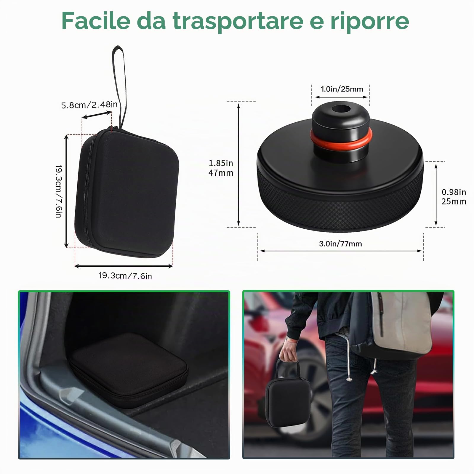 [4 Pezzi] GAFAT Cric Gomma per Tesla Model Y Juniper Standard Model 3 Highland S X 2016-2026, Jack da Pavimento Pad, Cric Martinetti Accessori, Adattatore Stabilizzatore, con Vano Portaoggetti (Rosso)