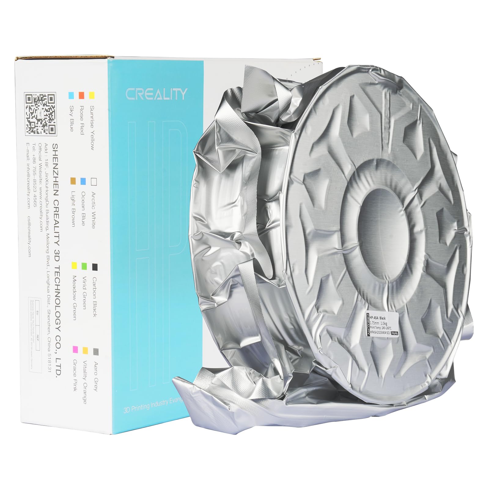 Creality Filament ASA 1,75 mm, czarny, do drukarek 3D, 1 kg, odpowiedni do drukowania funkcjonalnych części na zewnątrz, odporny na warunki atmosferyczne i ciepło