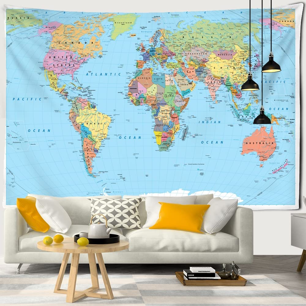 AQHYCJT Personalise World Map Tapestry Wall Hanging Decorative Wall Carpet Bed Sheet Home Decor (W) 230×(H) 180CM