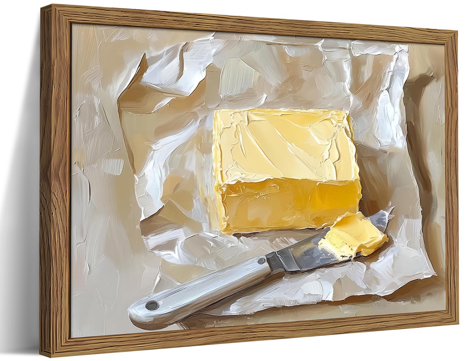 Framed Kitchen Wall Art, Vintage Butter Food Canvas Wall Decor Painting, Rustic Farmhouse Still Life Artwork Prints Pictures for Kitchen Dining Room Decorations 12x16 Inch