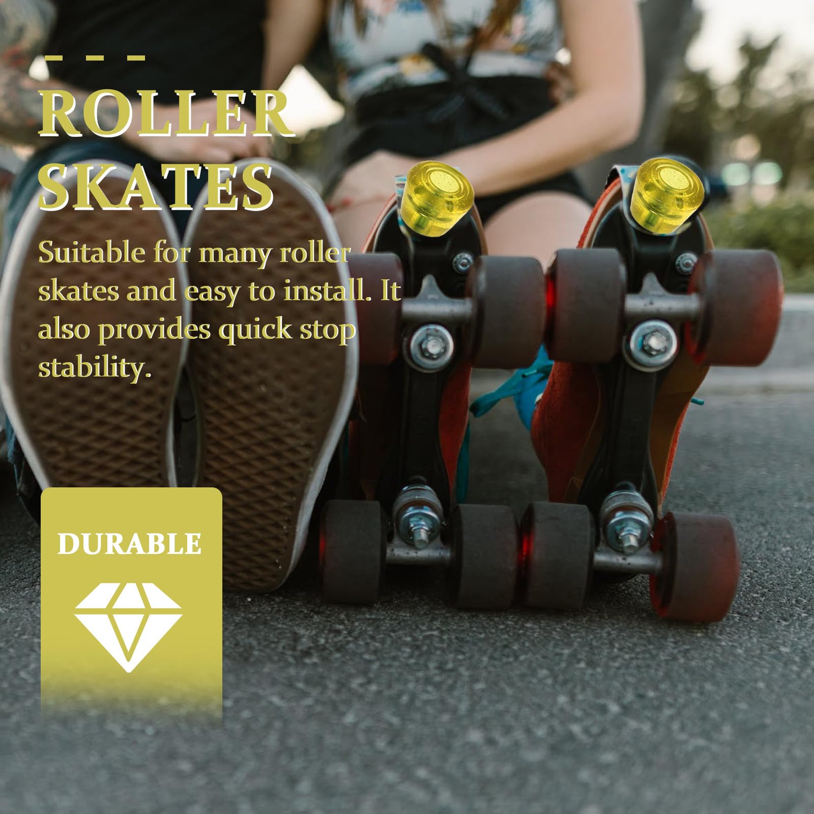 Freno de Patines Amarillo de PU Resistente y Robusto, Juego de 1 Set para Roller Skates, Accesorio Adecuado para Detener y Controlar el Patinaje