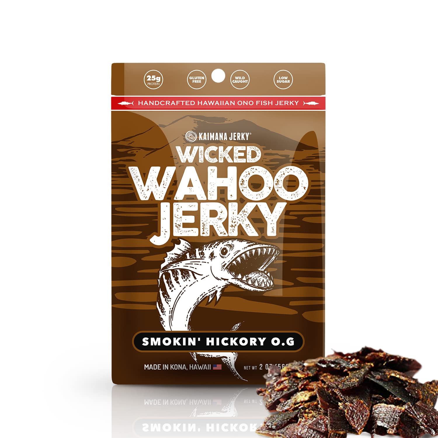 Smokin' Hickory O.G Wahoo Ono Fish Jerky - Organic, Gourmet Smoked Fish Strips, Rich in Omega-3 & Protein, Low-Calorie, Low Sodium & Sugar - Smoky