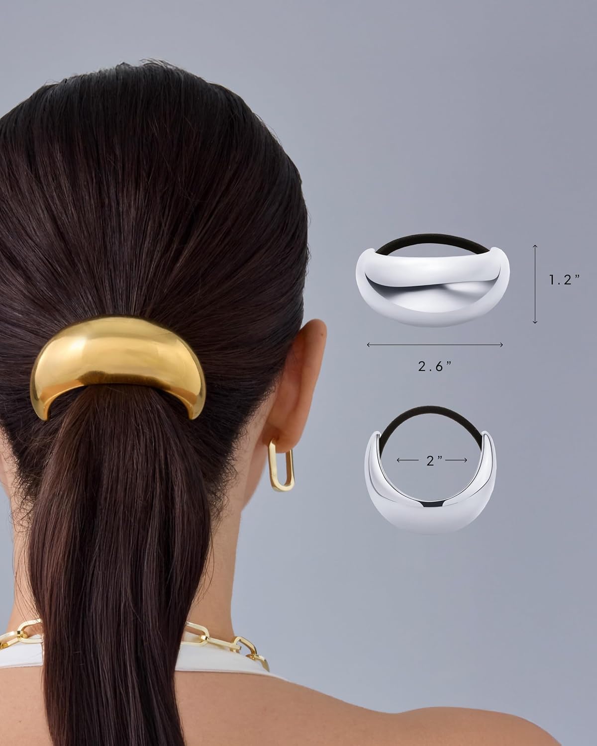 PAVOI Stainless Steel Waterproof Chunky Metal Hair Band Ponytail Holders for Women - Stainless Steel Statement Cuff Fashion Accessories - Stretchy Gold Hair Ties