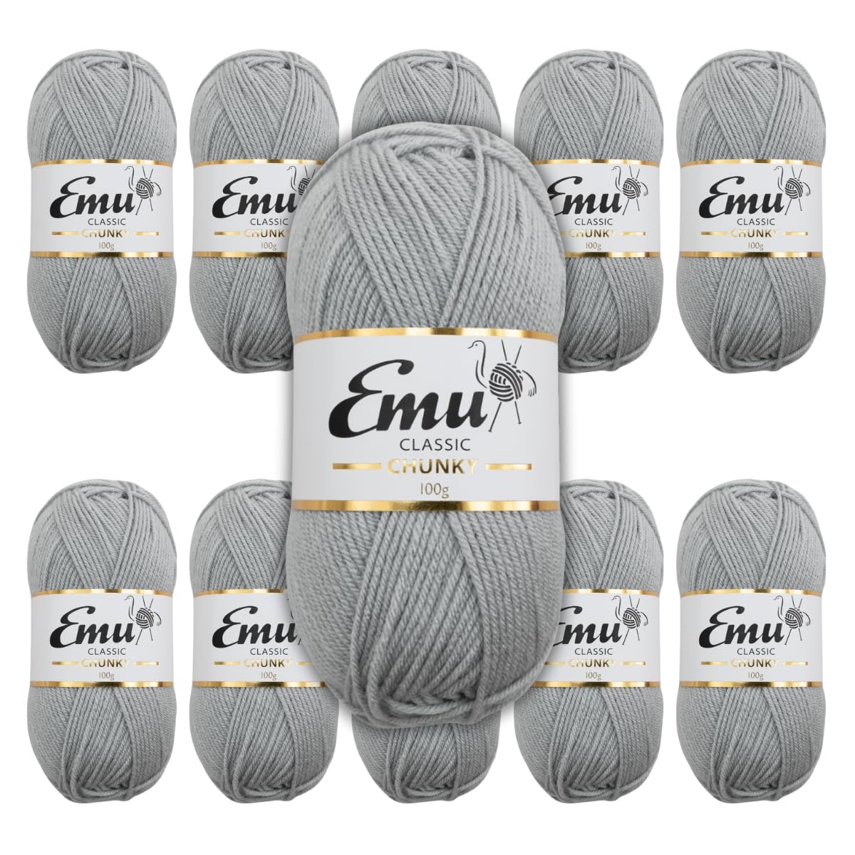 Emu Classic Chunky Acrylic Yarn 100g Balls 164m, Pack of 10, Mist - 169