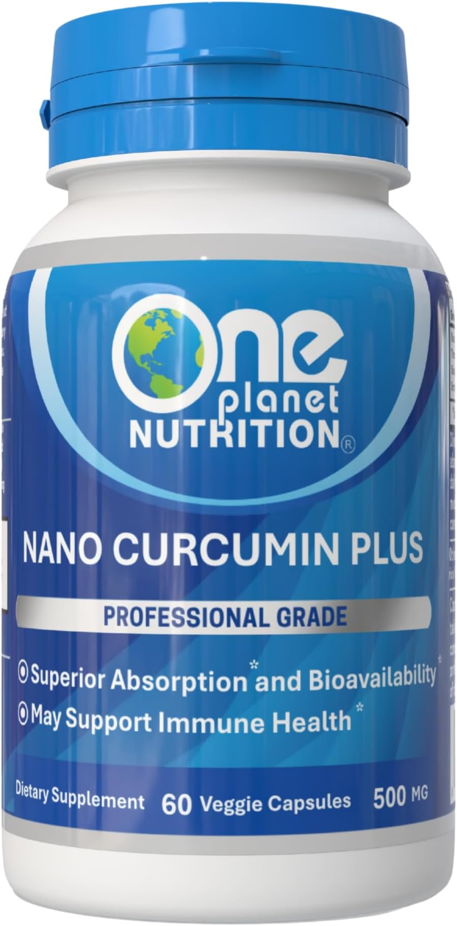 One Planet Nutrition Nano Curcumin 500 mg Veggie Capsules (60 Servings), Nano for High Absorption, Supports Overall Wellness, Non-GMO, Vegan, Gluten-Free