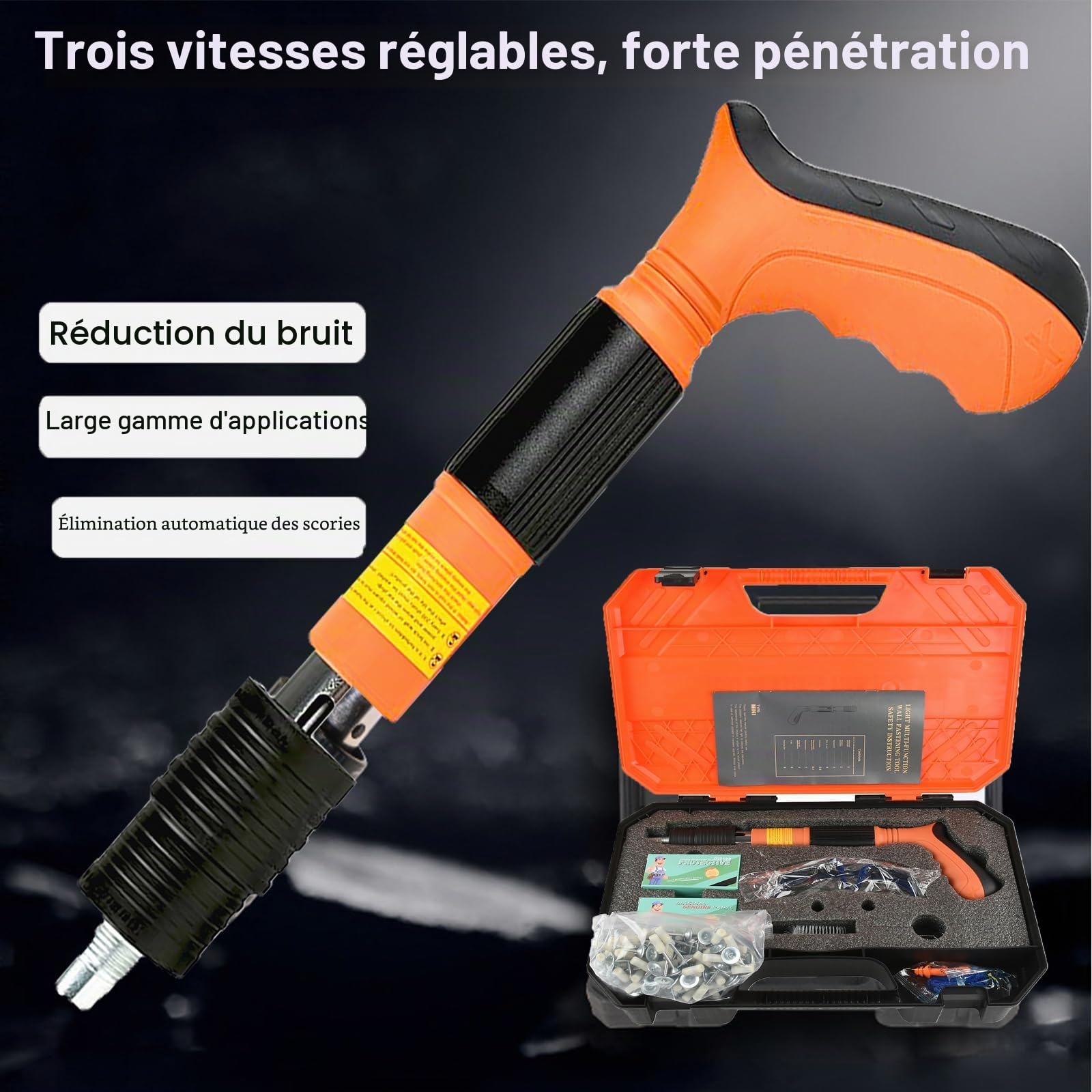 Pistolet à ongles manuel avec 200 clous ronds, pistolet silencieux manuel pour pénétrer dans les murs en béton. (Cloueuse+200 clous)