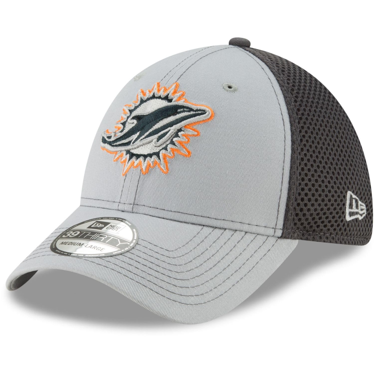 New Era 39Thirty Stretch Mesh Cap - Miami Dolphins - L/XL Grey