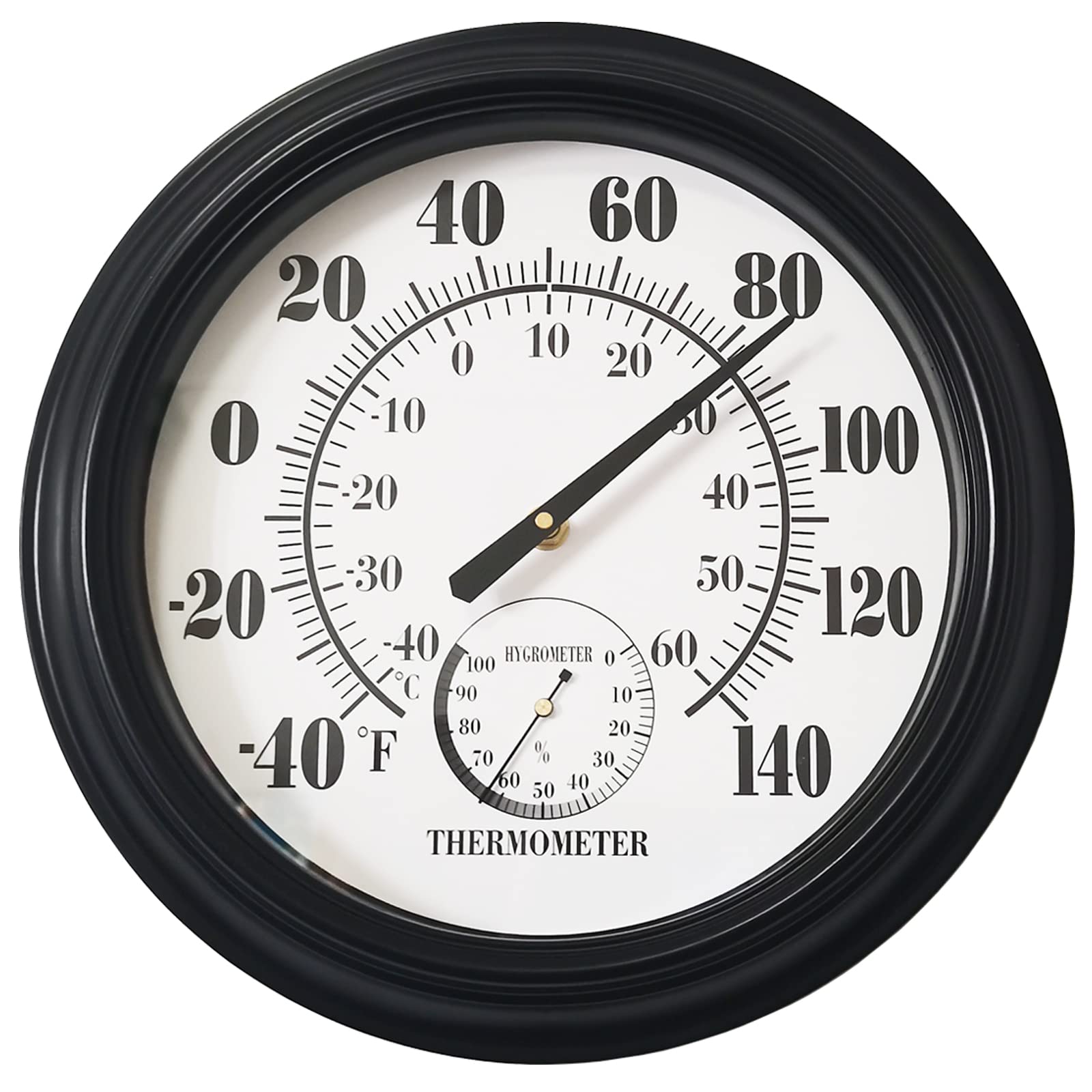 Indoor Outdoor Thermometer Large 12 Inch Wall Thermometer-Hygrometer Waterproof Does not Require Battery (Black)