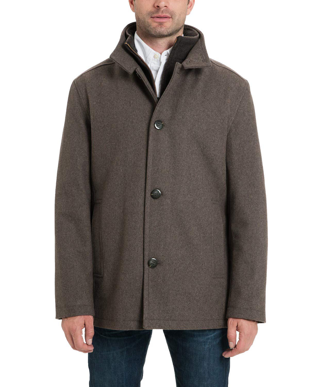 LONDON FOGMen's Wool Blend Car Coat with Bib