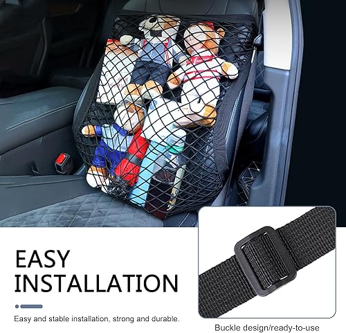 Miniatura 6 de Red organizadora de asiento de automóvil, 21.65 pulgadas x 21.65 pulgadas, red de carga de malla elástica con hebilla ajustable, red de